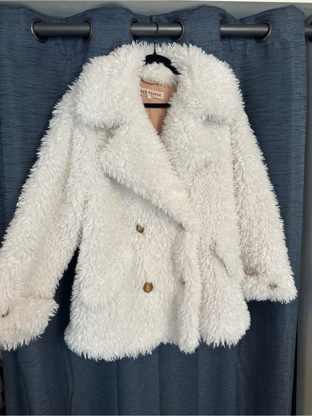 Free People Cream Shaggy Faux-Fur Peacoat Ivory